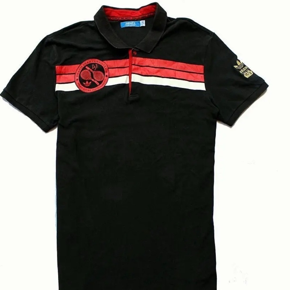 Vintage Adidas Star Wars 3 button Polo Shirt with Red and White Stripes M